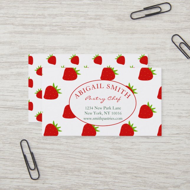 Cute Strawberry Pattern Personalized Business Card (Front/Back In Situ)