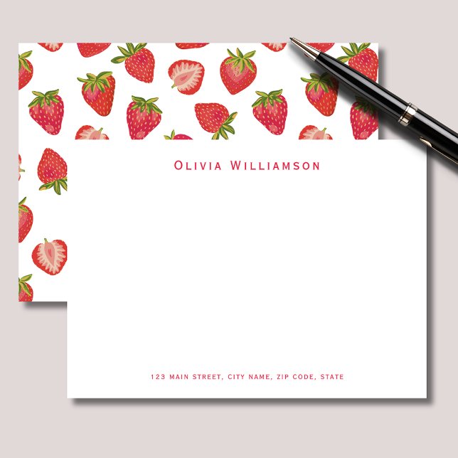 Cute Strawberry pattern personalized Card (Strawberry personalized notecards with name and address details. )