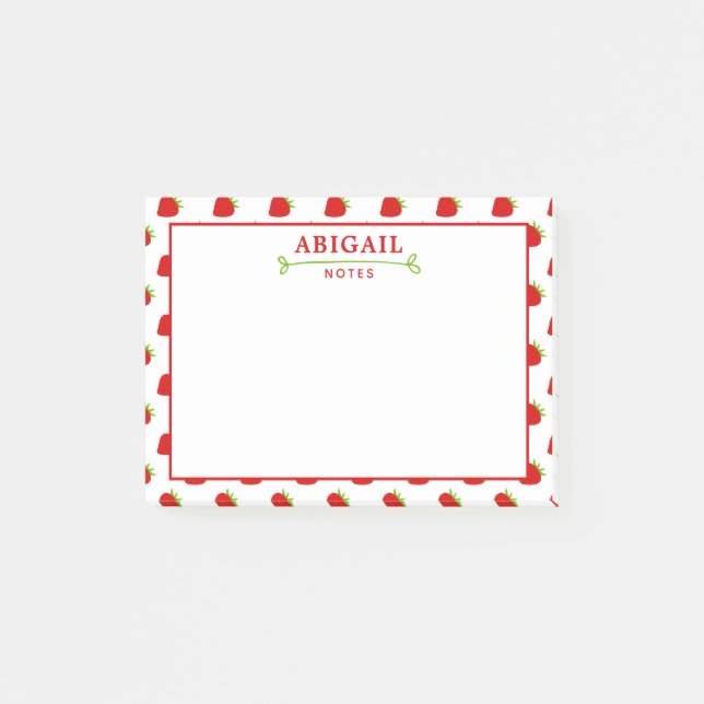 Cute Strawberry Pattern Personalized Post-it Notes (Front)