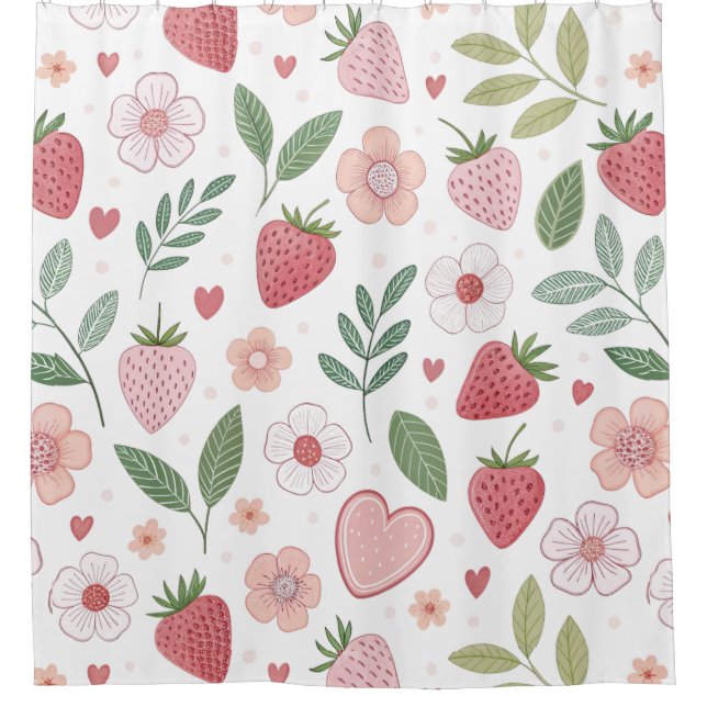 Cute Strawberry Pattern Shower Curtain (Front)