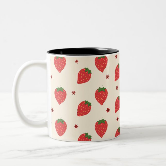 Cute Strawberry Pattern Two-Tone Coffee Mug (Left)