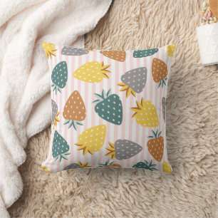 Cute Strawberry Pattern Watercolor  Throw Pillow