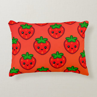 Cute Strawberry Pattern with Smiling Faces on Grad Accent Pillow