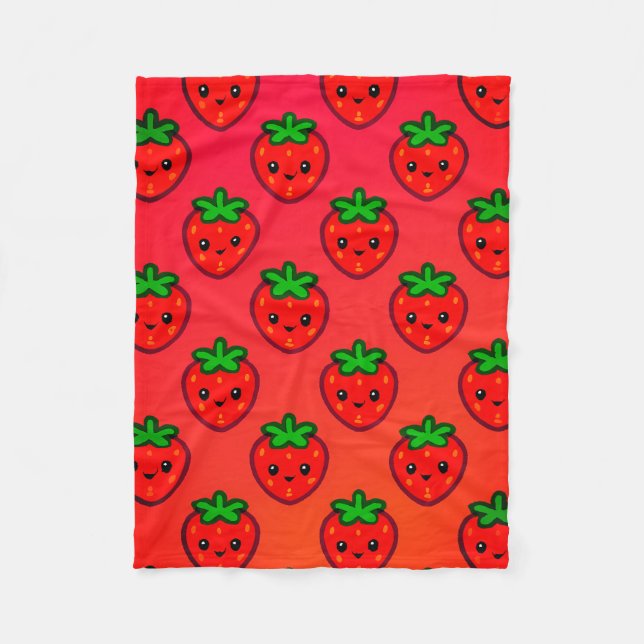 Cute Strawberry Pattern with Smiling Faces on Grad Fleece Blanket (Front)