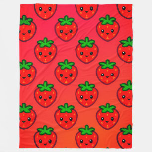Cute Strawberry Pattern with Smiling Faces on Grad Fleece Blanket