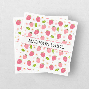 Cute Strawberry Pink Girls Birthday Paper Napkin