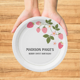 Cute Strawberry Pink Girls Birthday Paper Plate