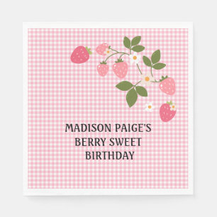 Cute Strawberry Pink Girls Birthday Paper Plate Napkin