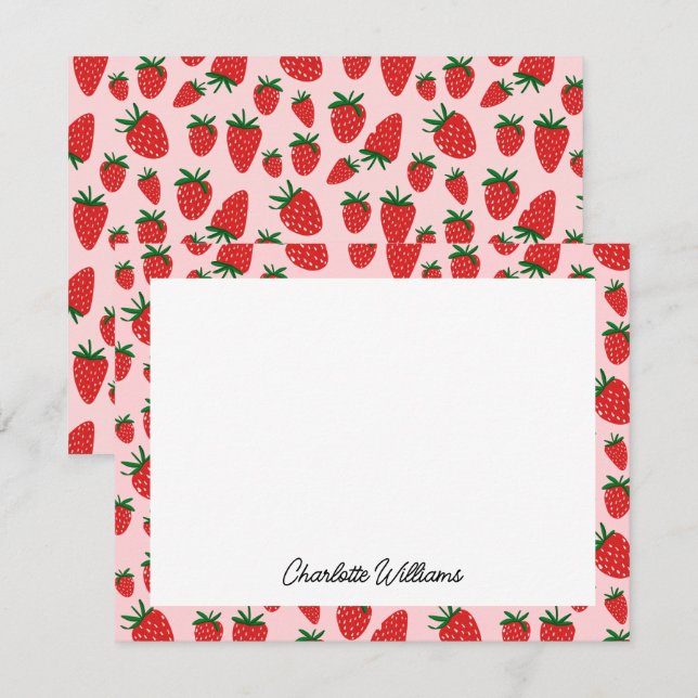 Cute Strawberry Pink Pattern Personalized Card (Front/Back)
