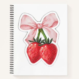 Cute Strawberry Pink Ribbon Bow Aesthetic Spiral Notebook
