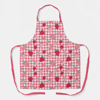 Cute Strawberry Plaid Gingham Patterned Apron