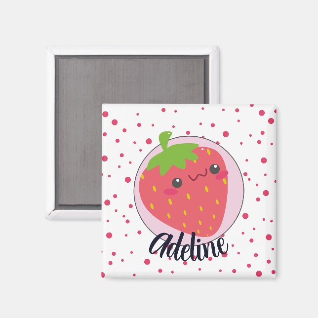 Cute Strawberry Polka Dot Personalized Magnet (Front/Back)