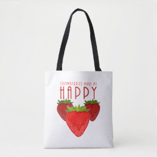 Cute Strawberry Quote Design   Kawaii Fruit Tote Bag