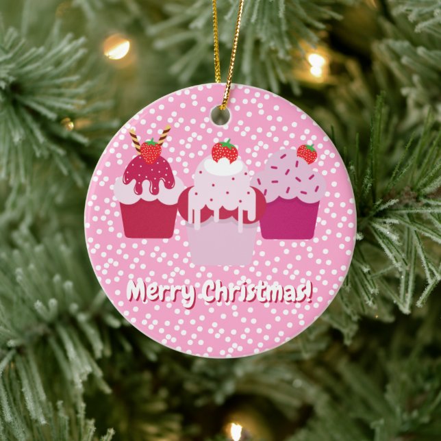 Cute Strawberry Shortcakes - Candy Christmas Theme Ceramic Ornament (Tree)