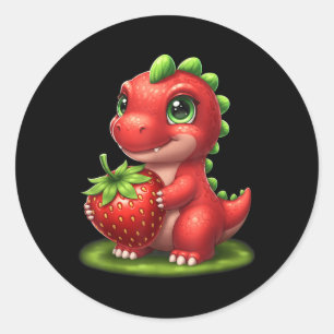 Cute Strawberry Summer Fruit Lover Dinosaur T Rex Classic Round Sticker
