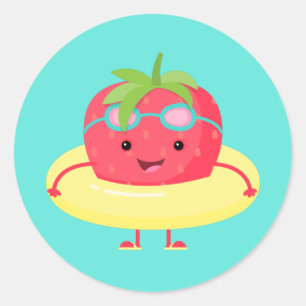 Cute Strawberry Swimmer Classic Round Sticker