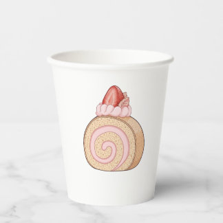 Cute Strawberry Swiss Roll Cake Watercolor Illustr Paper Cups