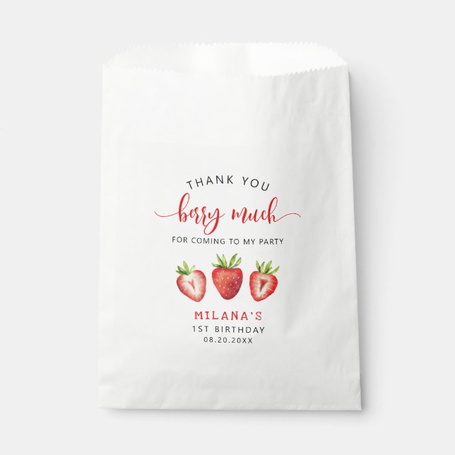 Cute Strawberry Thank You Berry Much Favour Bag (Front)