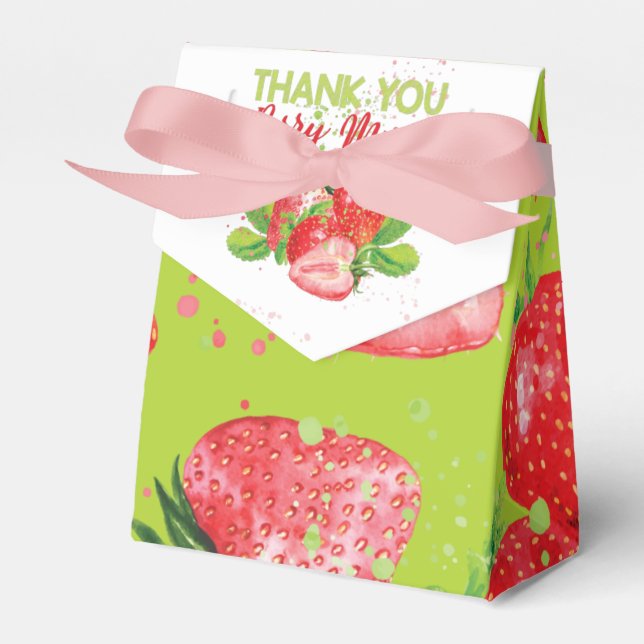 Cute Strawberry Theme Birthday Thank you Favor Box (Front Side)