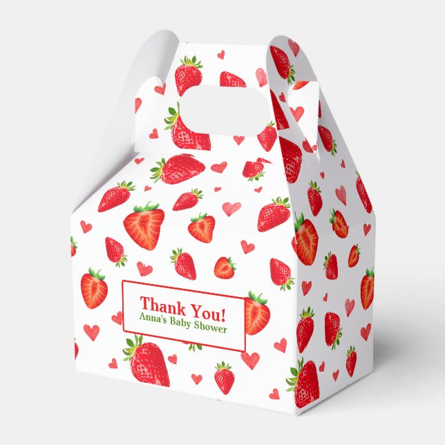 Cute Strawberry Themed Baby Shower Favor Box (Front Side)