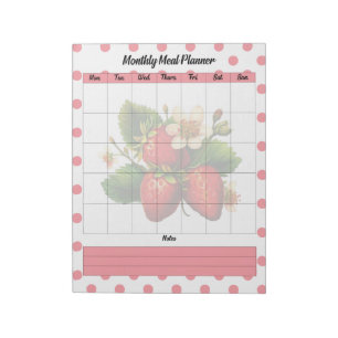 Cute Strawberry Treats Monthly Meal Plan Notepad