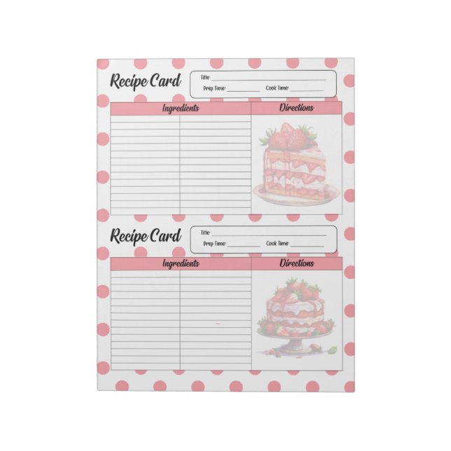 Cute Strawberry Treats Recipe Card Notepad (Rotated)