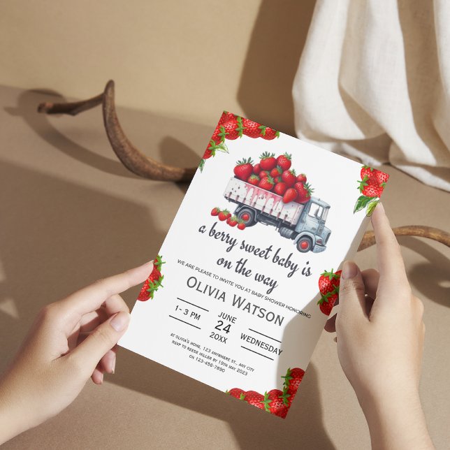 Cute Strawberry Truck Berry Sweet Baby Shower  Invitation (Creator Uploaded)