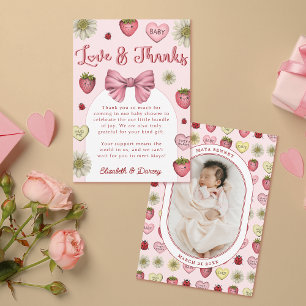 Cute Strawberry Valentines Baby Shower Thank You Card