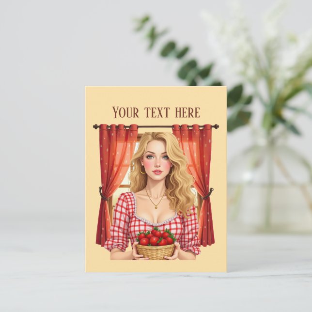 Cute strawberry vendors customizable postcard (Standing Front)