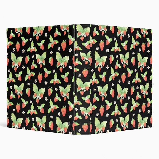 Cute Strawberry Watercolor Botanical Pattern Binder (Background)