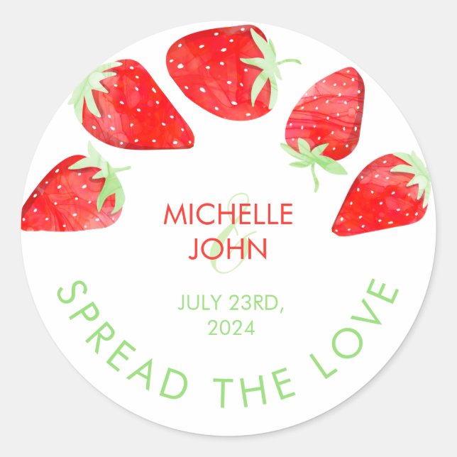 Cute Strawberry Wedding Spread the Love Classic Round Sticker (Front)