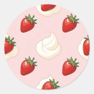 Cute Strawberry Whipped Cream Pattern Classic Round Sticker