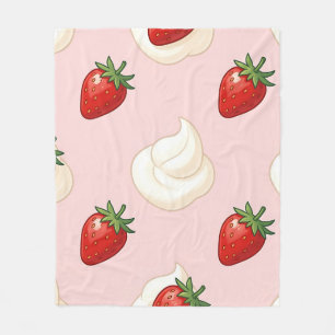 Cute Strawberry Whipped Cream Pattern Fleece Blanket