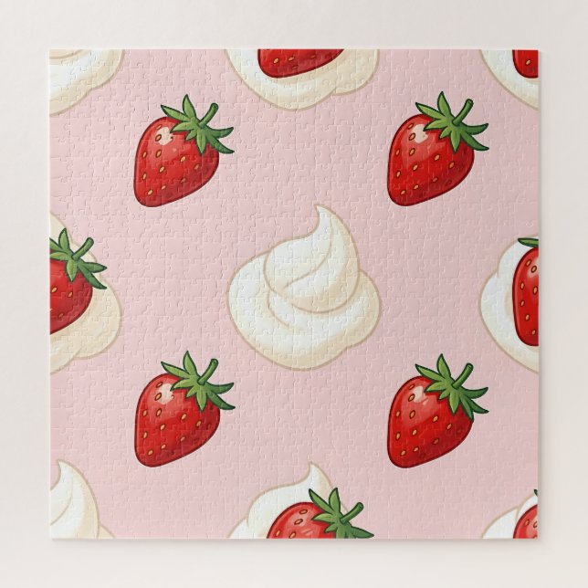 Cute Strawberry Whipped Cream Pattern Jigsaw Puzzle (Vertical)