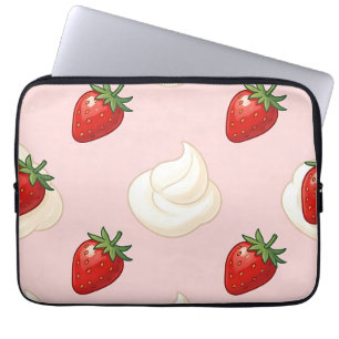 Cute Strawberry Whipped Cream Pattern Laptop Sleeve