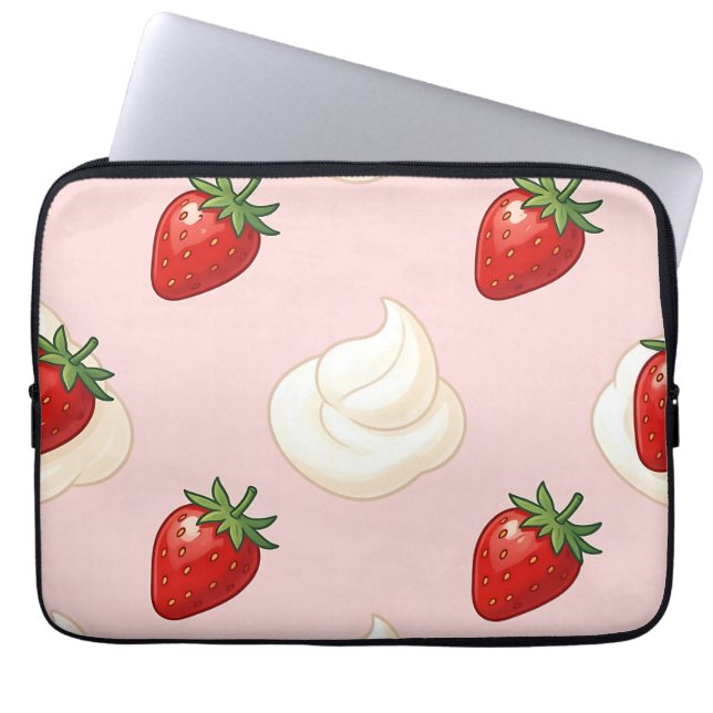 Cute Strawberry Whipped Cream Pattern Laptop Sleeve (Front)
