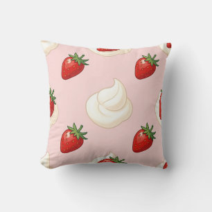 Cute Strawberry Whipped Cream Pattern Throw Pillow