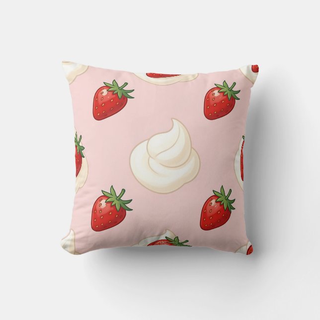Cute Strawberry Whipped Cream Pattern Throw Pillow (Front)