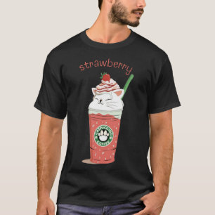 Cute Strawberry White Cat Animal Pet Catpuccino Co T-Shirt