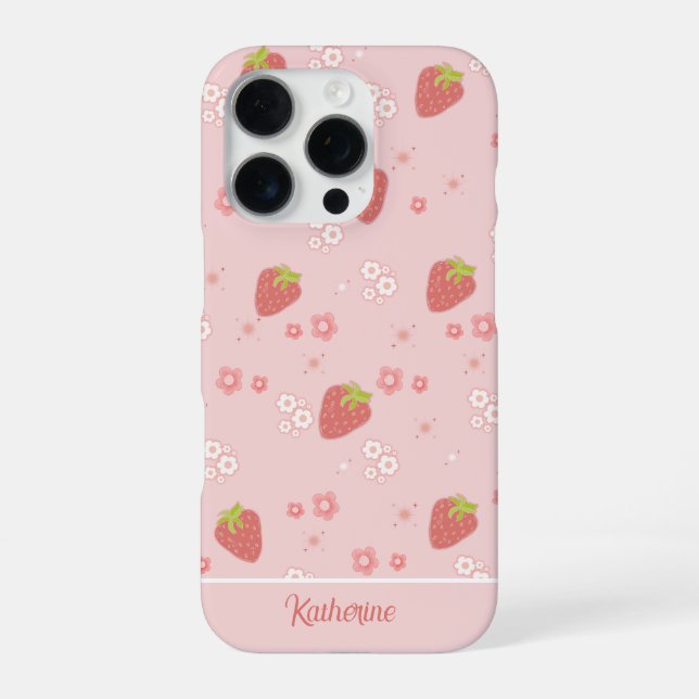 Cute Strawberry with Flowers.  iPhone Case (Back)