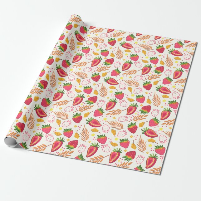Cute Strawberry Wrapping Paper (Unrolled)