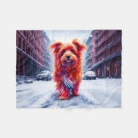 Cute stray dog lost in snowy white city road