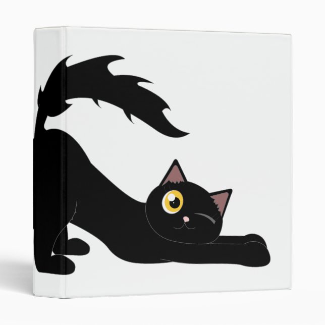 Cute Stretching Cat ~ Black Cat Cartoon Binder (Front/Spine)