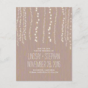 cute string lights rustic save the date postcards