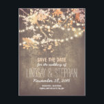 cute string lights rustic save the date postcards<br><div class="desc">Rustic save the date postcards with cute and fancy blooming tree branches and hanging string of lights. Perfect save the date for outdoor wedding.</div>