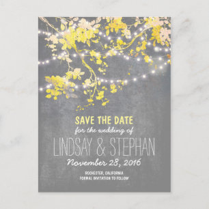cute string lights rustic save the date postcards