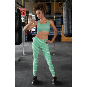 Cute Stripe Gym Yoga Women Workout Green Leggings