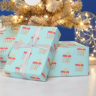 Cute Striped Christmas Presents Pattern - Aqua Wrapping Paper