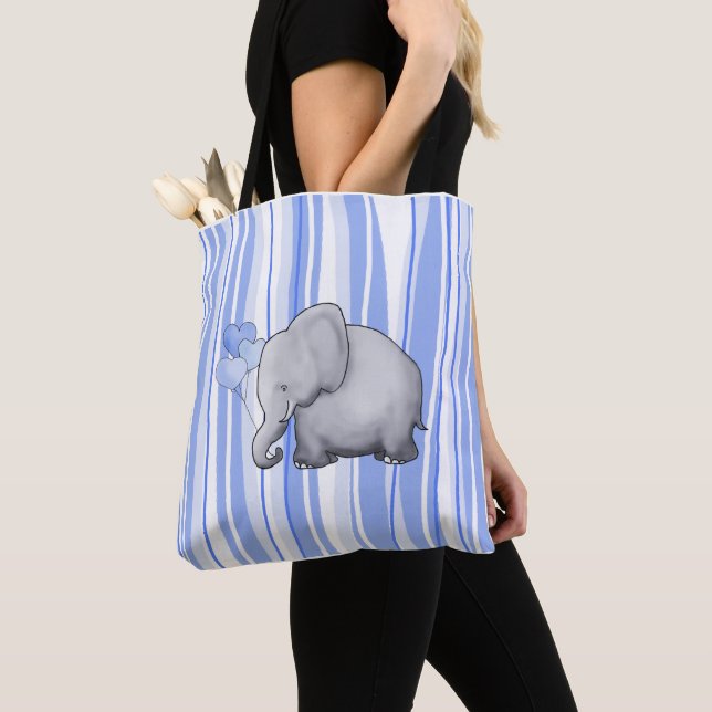 Cute Striped Elephant Baby New Parent Diaper Tote Bag (Close Up)