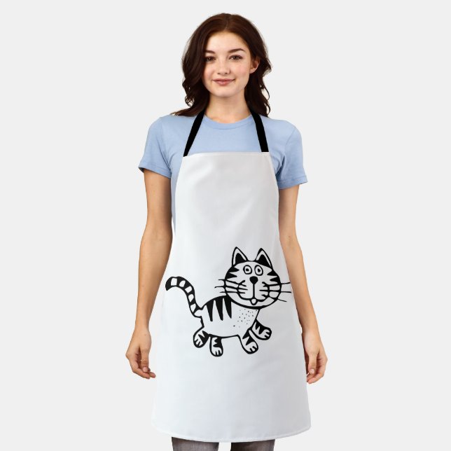 Cute Striped Kitten Drawing Apron (Worn)